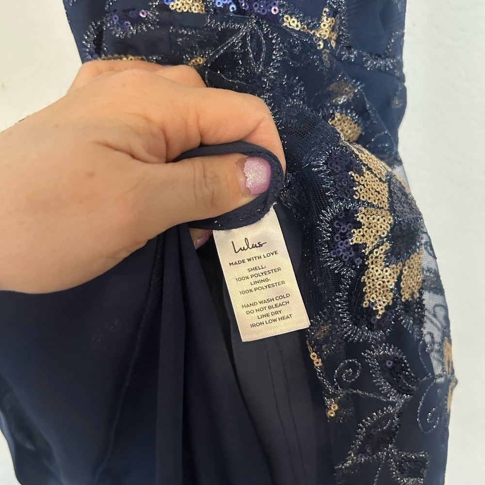 Lulus Small My Best Look Navy and Gold Sequin Surplice Bodycon
Mini Dress - Picture 9 of 12